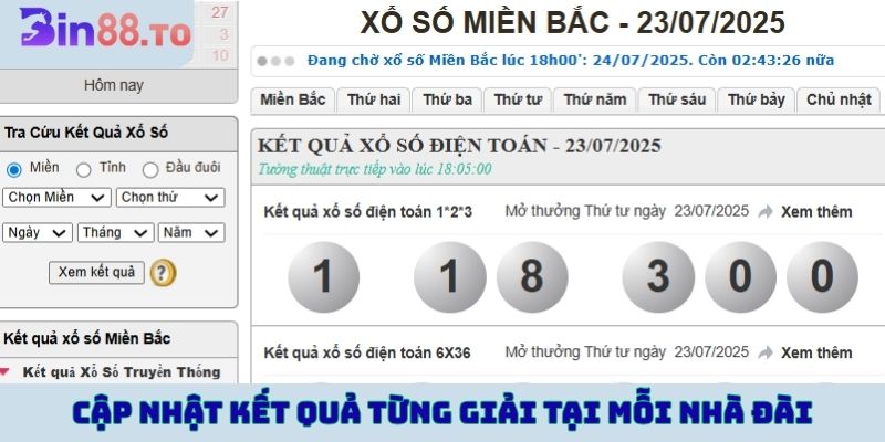 Cập nhật kết quả từng giải tức thời tại mỗi nhà đài