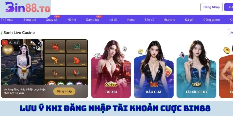 Lưu ý khi đăng nhập tài khoản cược BIN88